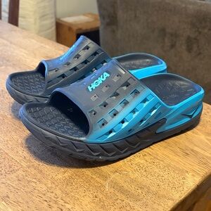 Hoka Black and Blue Slide Sandals